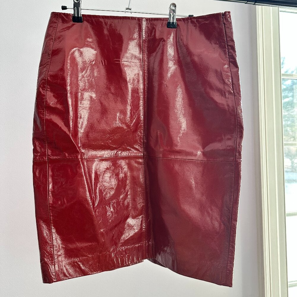 2ndDay Genuine Patent Lamb leather pencil skirt tomato red - sz L/XL
